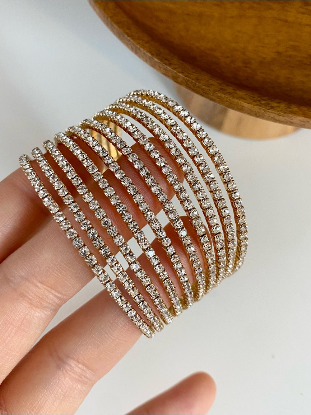 3/$20 Gold Rhinestones Multi-Row Soft Bangle Bracelet